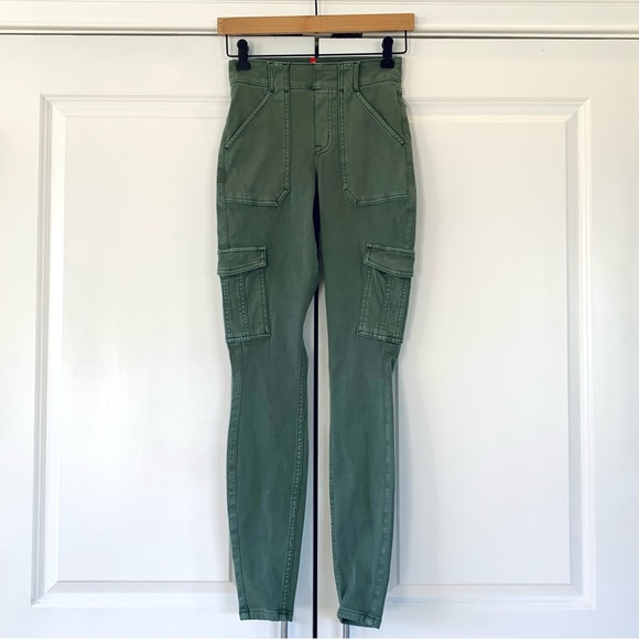Spanx Pants Green Twill Cargo Legging Skinny Tummy Control Stretch Crop Size XS - Picture 3 of 11